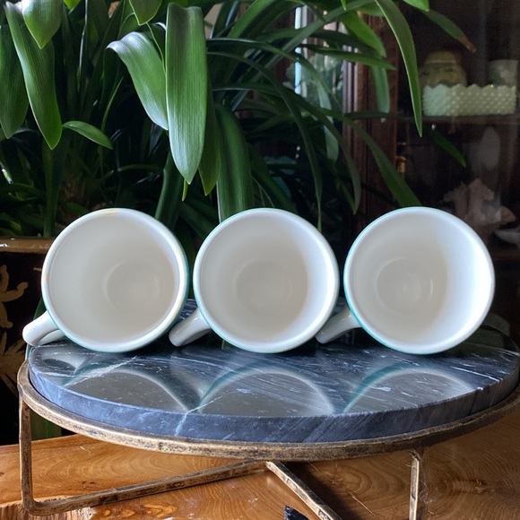 7 Piece Turquoise Restaurantware Heath 1960’s Creamer + 3 Sets of Cups & Saucers - Picture 6 of 11